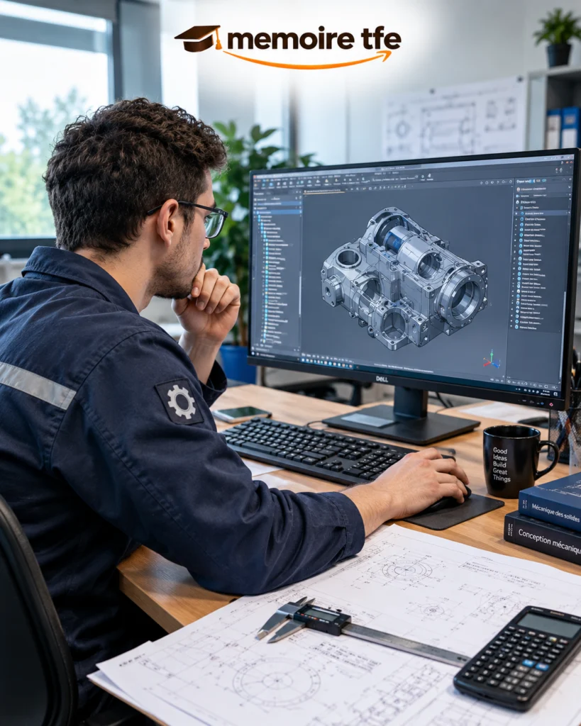 Étudiant ingénieur travaillant sur un modèle 3D pour son mémoire