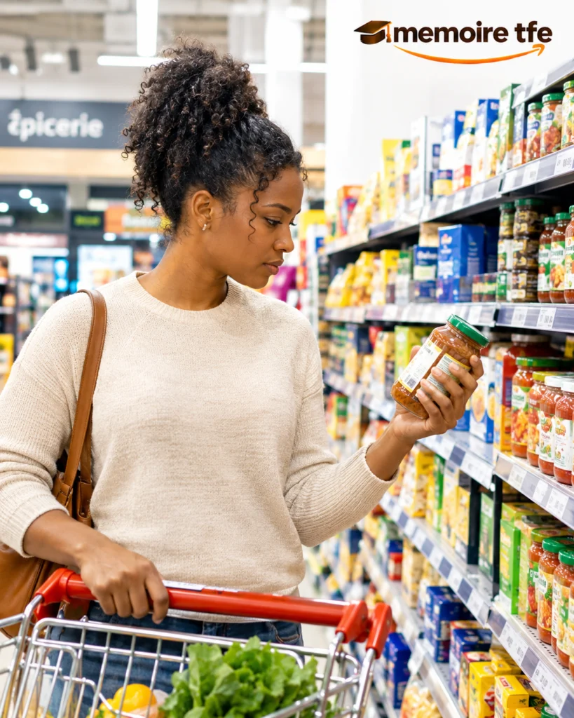 Consommateur analysant un produit en rayon