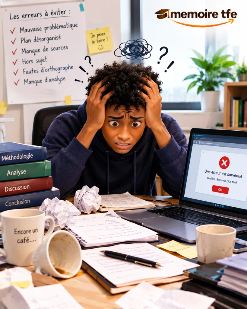 Étudiant stressé par les erreurs à éviter dans son mémoire