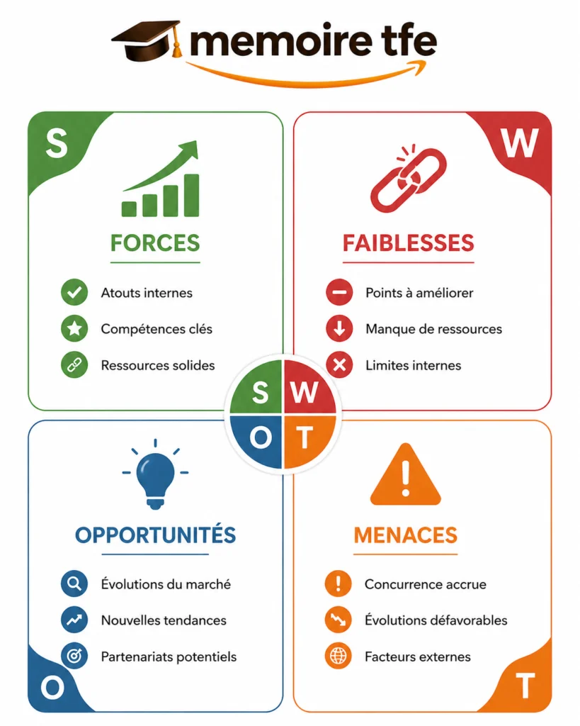 Schéma de la matrice SWOT pour un mémoire professionnel