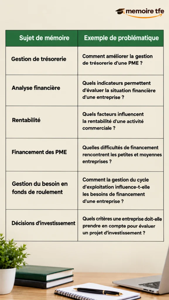Tableau des sujets de mémoire en gestion financière