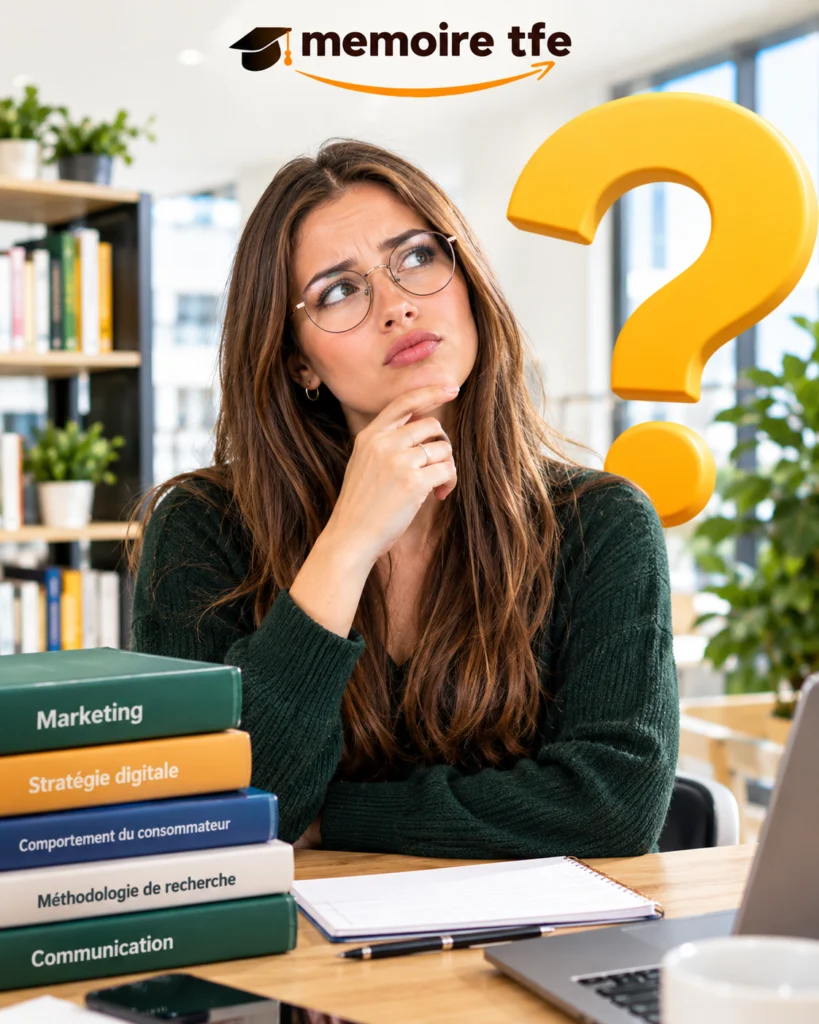 Étudiante pensive face à quelle méthodologie choisir pour son mémoire en marketing