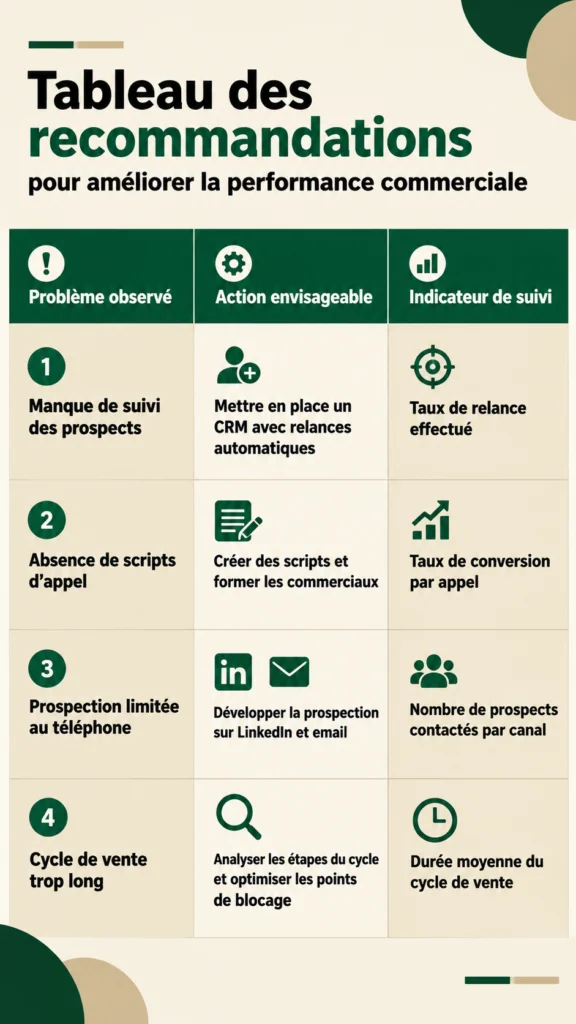 Tableau des recommandations pour un mémoire en commerce.