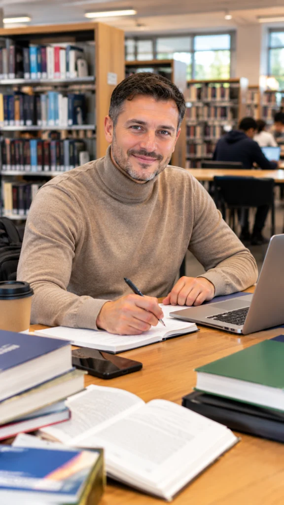 Étudiant confiant après avoir terminé son mémoire.