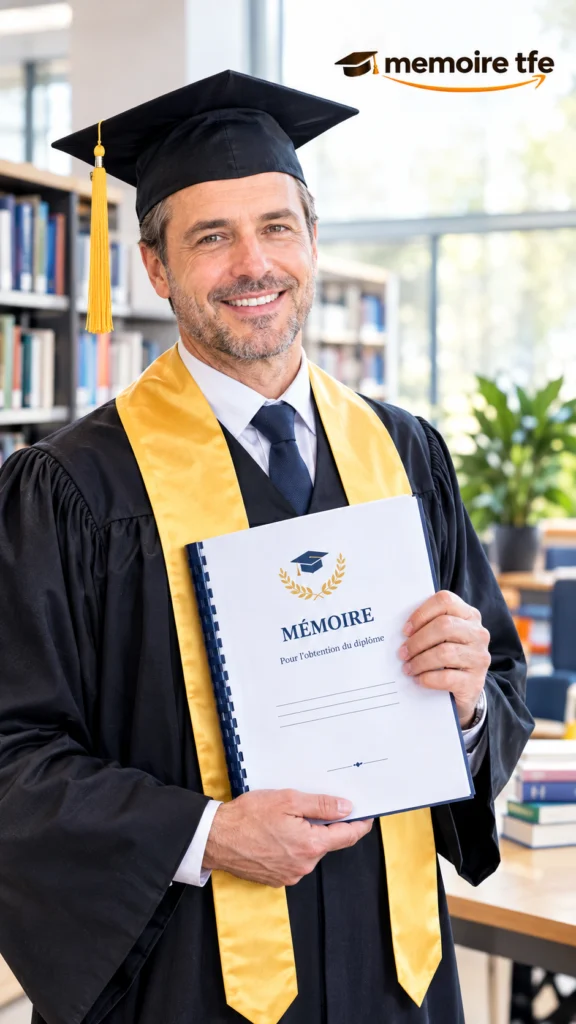 Jeune professionnel fier de son mémoire terminé.