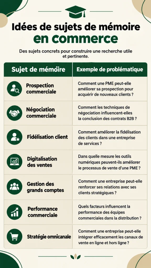 Tableau des sujets de mémoire en commerce
