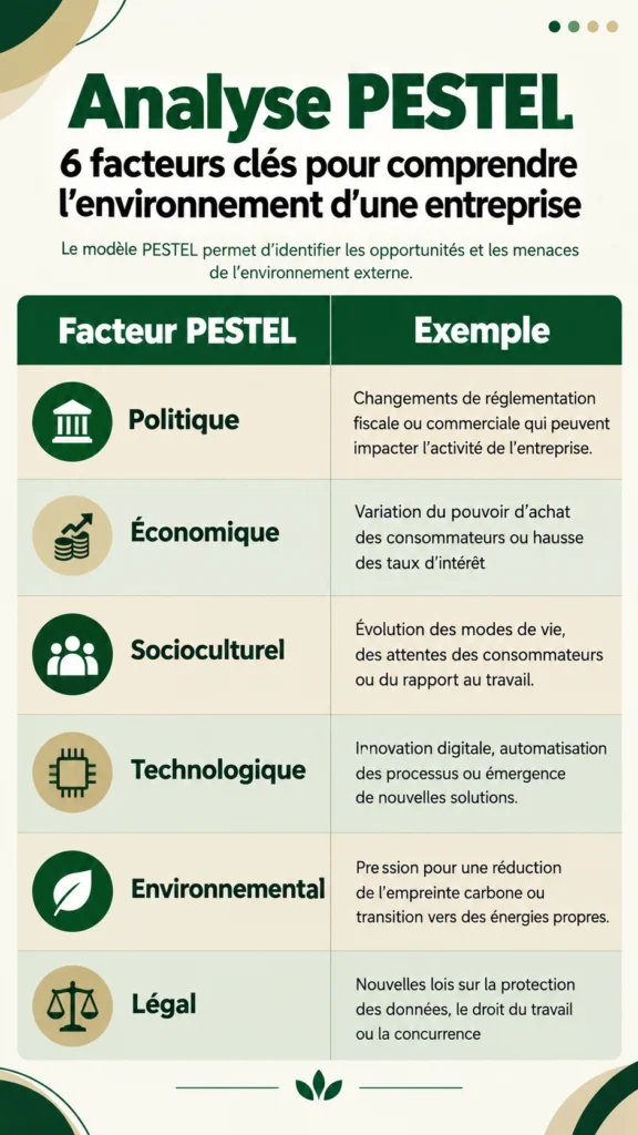 Analyse PESTEL appliquée au commerce.