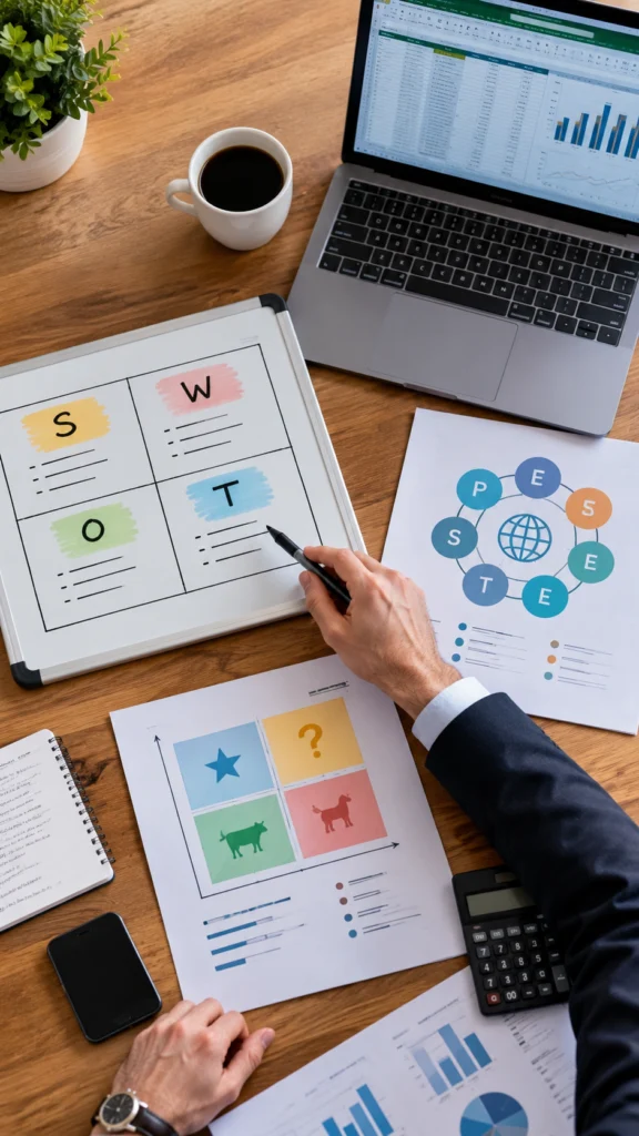 Outils d’analyse commerciale (SWOT, PESTEL, BCG).